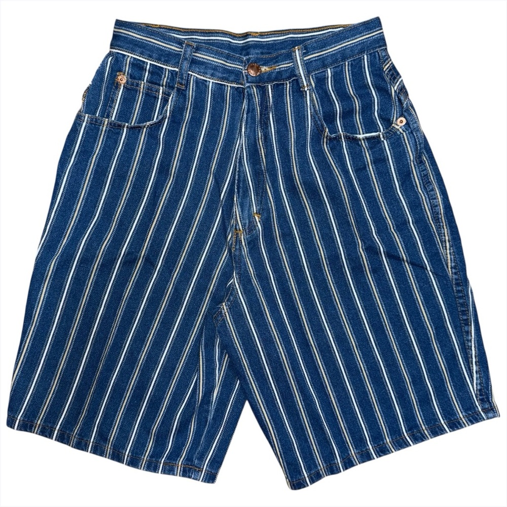 Vintage 90s Backroad Blues Striped Denim Mom Shorts High Waisted Sz 6 25” Waist